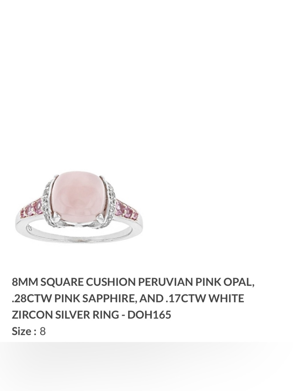 Peruvian Pink Opal and Pink Sapphire Sterling Silver Ring